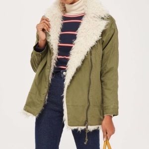 Top Shop Green Jacket With Fur